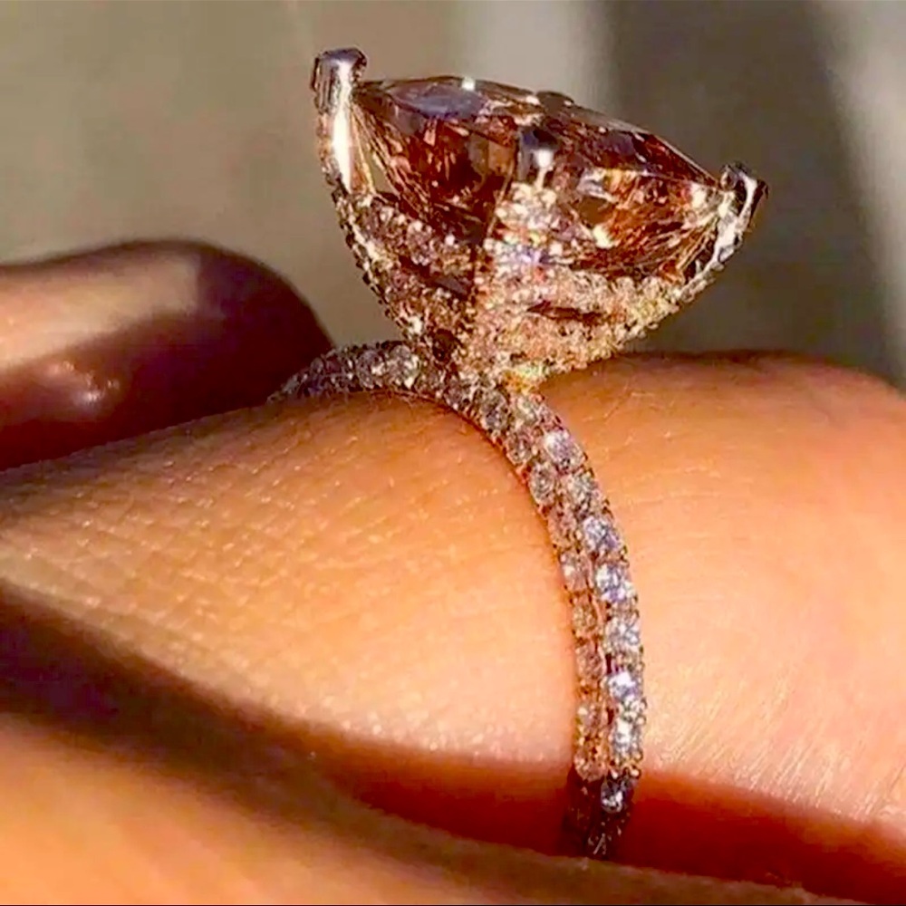 Rose Gold tone inland with simulated Cubic Zirconias Peach Color Engagement Ring